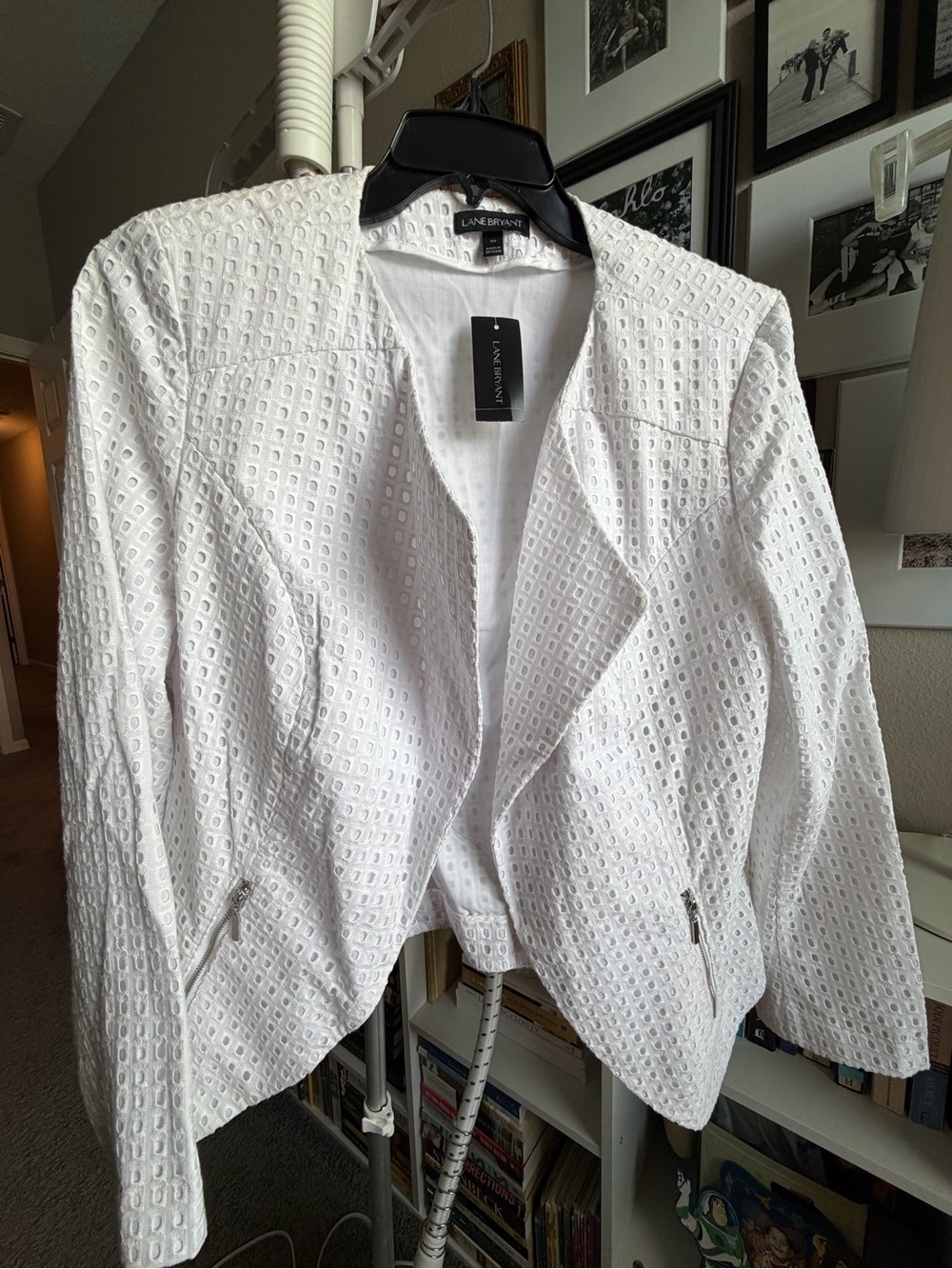 Lane Bryant White Eyelet Open-Front Blazer